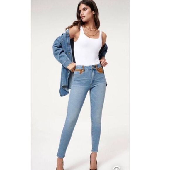 Good American Good Legs Suede Mixing Skinny Jeans Size 6/28 - Picture 1 of 13